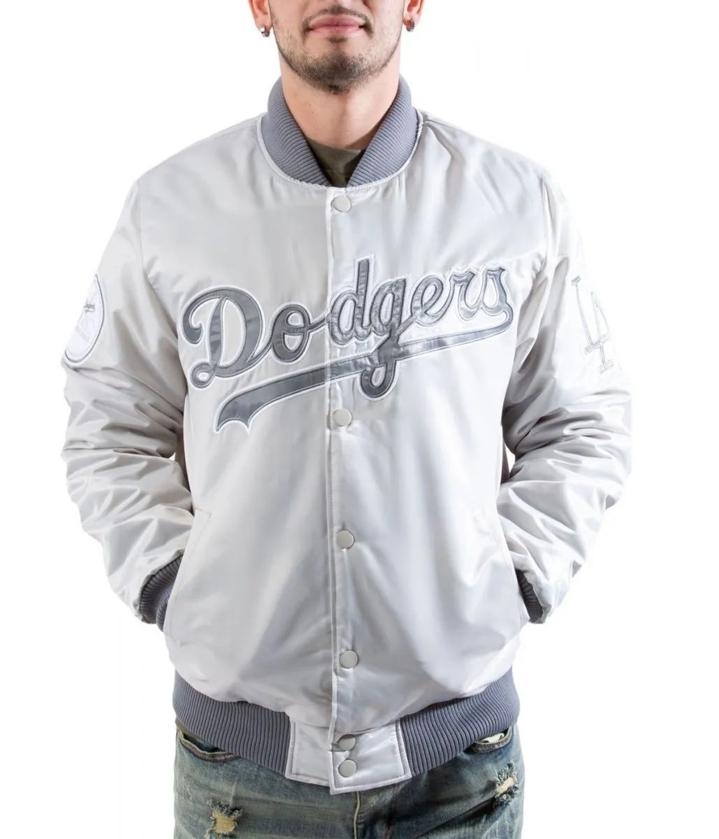 LA Dodgers Silver Satin Jacket