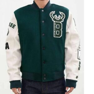 Milwaukee Bucks Letterman Green and White Jacket