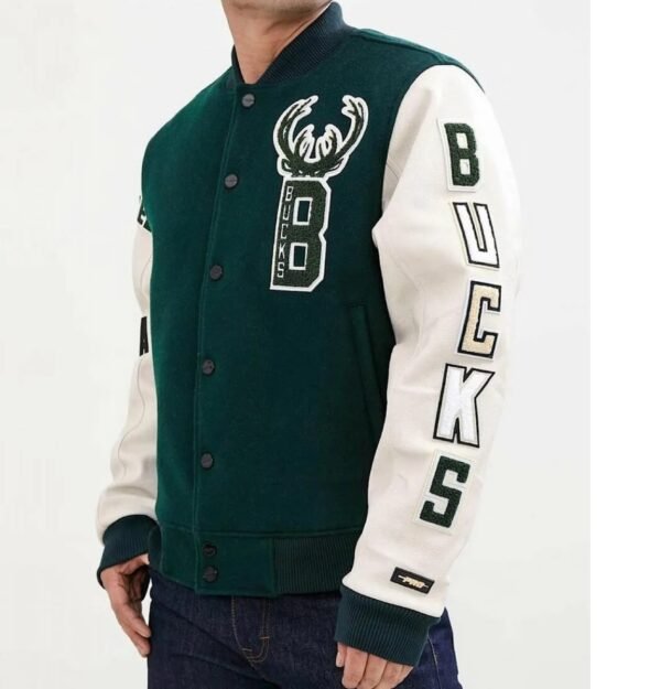 Milwaukee Bucks Letterman Green and White Jacket