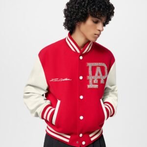 Louis Vuitton Mix Leather Varsity Blouson Red Jacket