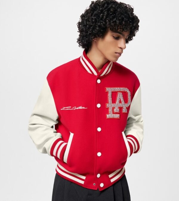 Louis Vuitton Mix Leather Varsity Blouson Red Jacket