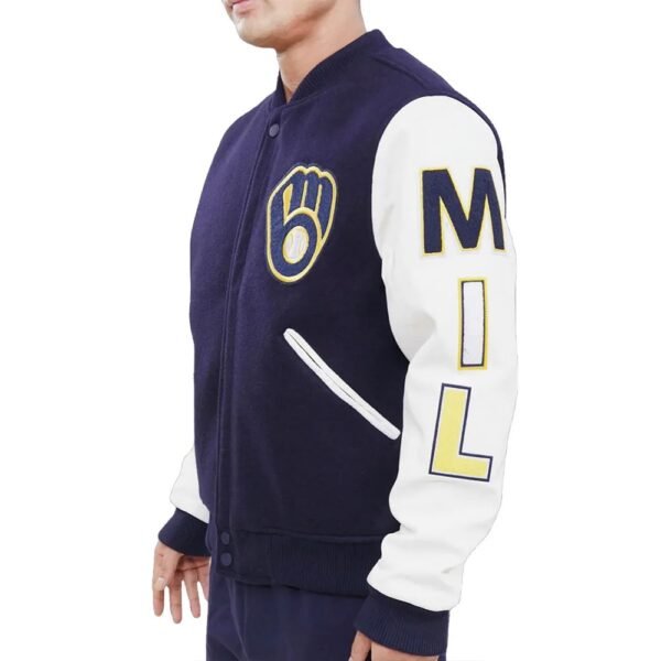 Milwaukee Brewers Blue and White Letterman Jacket
