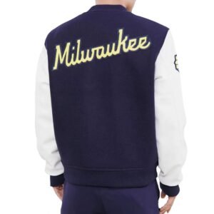 Milwaukee Brewers Blue and White Letterman Jacket