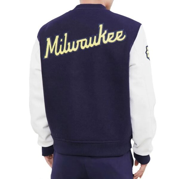 Milwaukee Brewers Blue and White Letterman Jacket