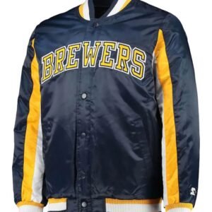 Milwaukee Brewers The Ace Full-Snap Satin Navy Jacket