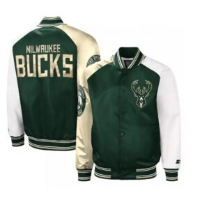 Milwaukee Bucks Letterman Beige and Green Jacket