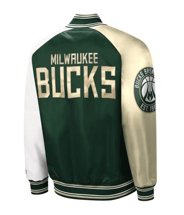 Milwaukee Bucks Hunter Green and Cream Varsity Satin Jacket