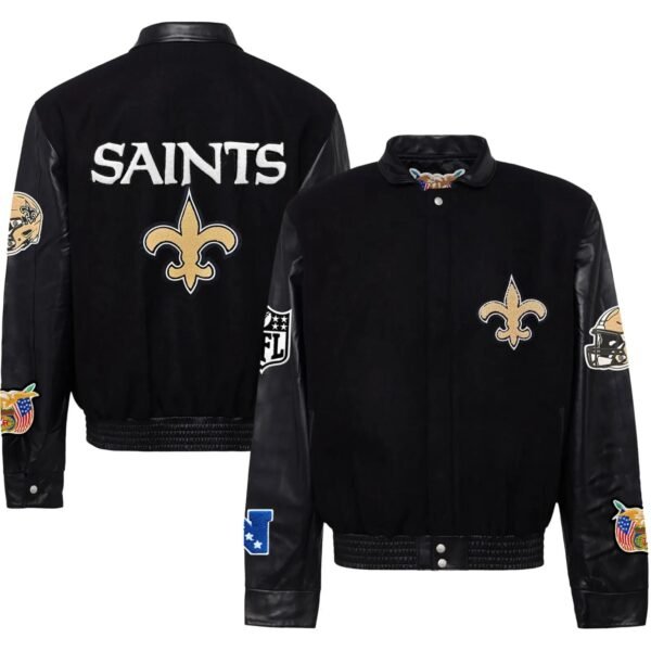 New Orleans Saints Jeff Hamilton Wool and Leather Jacket