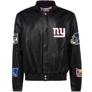 New York Giants Jeff Hamilton Black Leather Varsity Jacket
