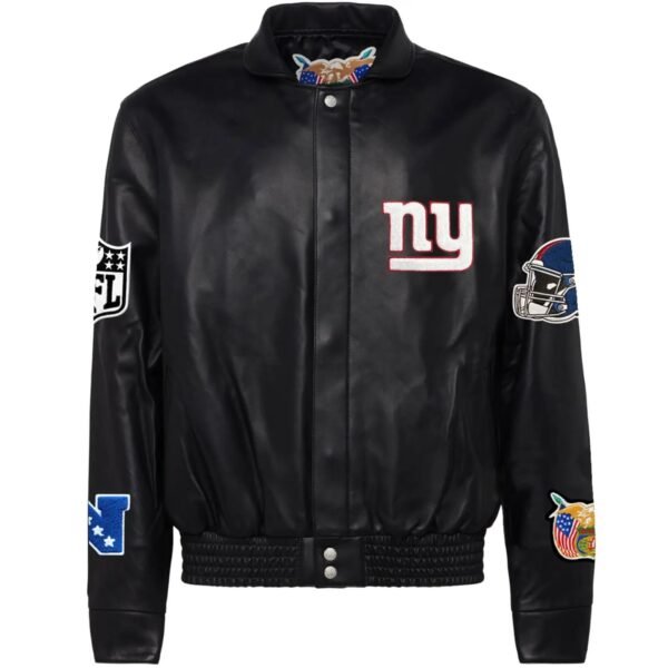 New York Giants Jeff Hamilton Black Leather Varsity Jacket