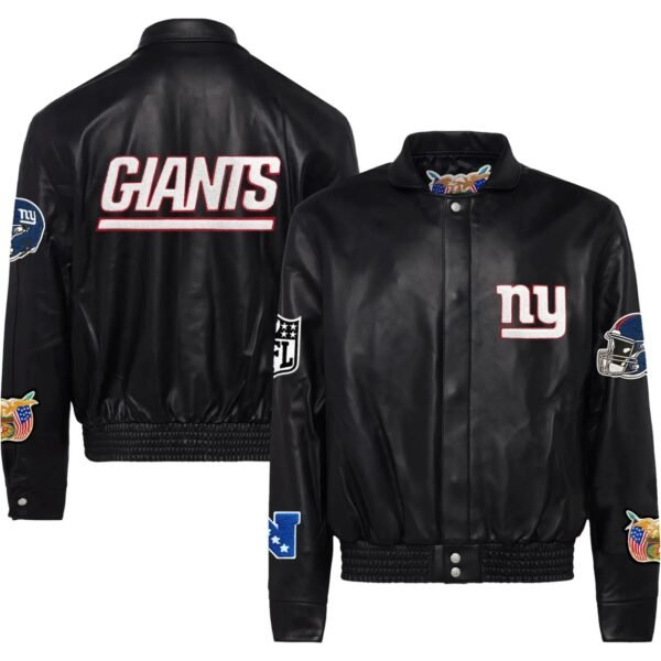 New York Giants Jeff Hamilton Black Leather Varsity Jacket