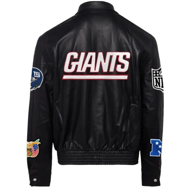 New York Giants Jeff Hamilton Black Leather Varsity Jacket