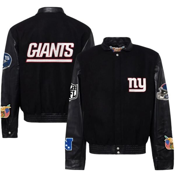 New York Giants Jeff Hamilton Wool and Leather Jacket