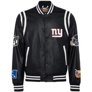 New York Giants Jeff Hamilton Classic Rib Black Leather Jacket