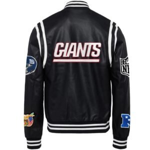 New York Giants Jeff Hamilton Classic Rib Black Leather Jacket