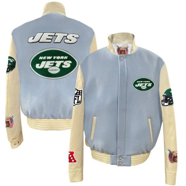 New York Jets Jeff Hamilton Wool and Leather Varsity Jacket