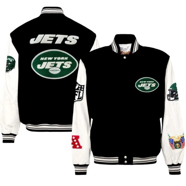 New York Jets Jeff Hamilton Wool and Leather Varsity Jacket