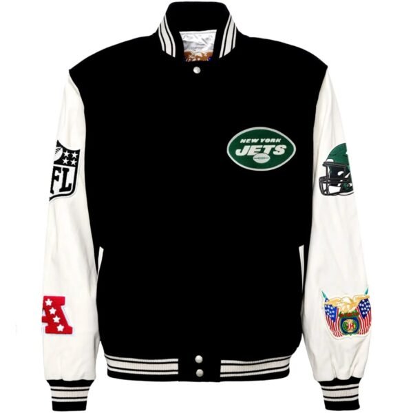 New York Jets Jeff Hamilton Wool and Leather Varsity Jacket