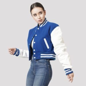 Bright Royal Blue & White Letterman Crop Top Jacket