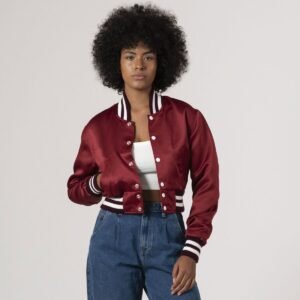 Maroon Satin Crop Top Jacket