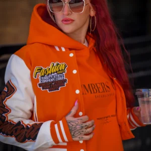 Women’s Orange Crop Fashion Misfit Varsity Jacket