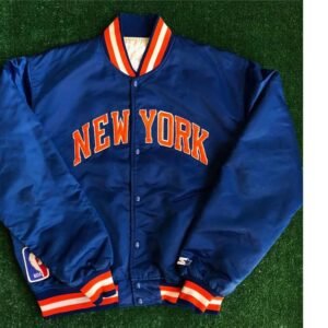 90s New York Knicks Bomber Blue Satin Jacket