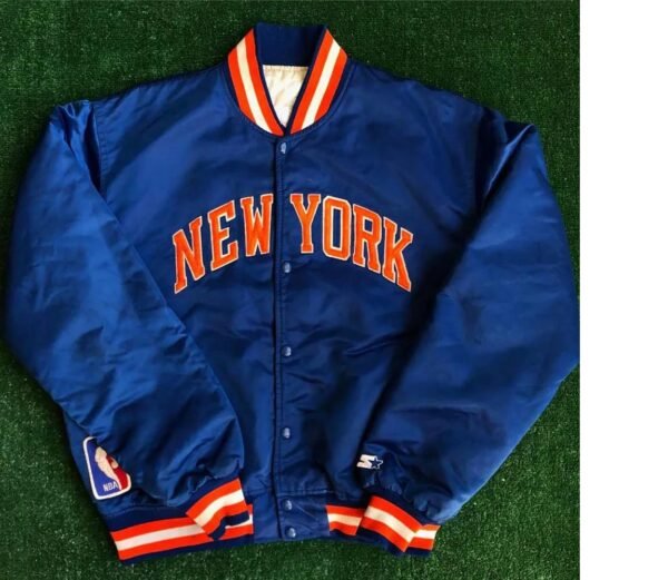 90s New York Knicks Bomber Blue Satin Jacket