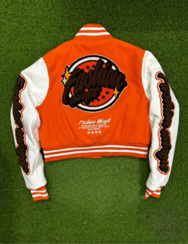 Women’s Orange Crop Fashion Misfit Varsity Jacket