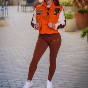 Women’s Orange Crop Fashion Misfit Varsity Jacket