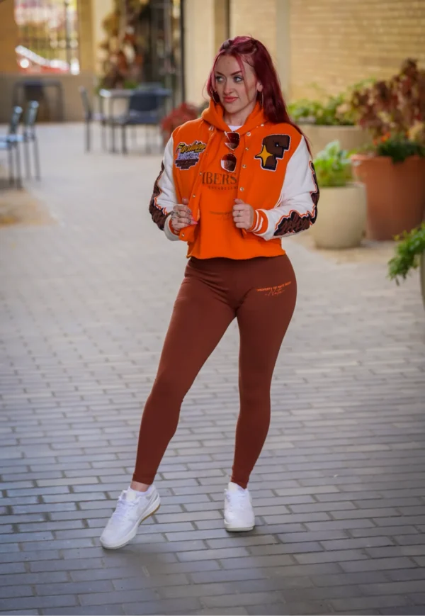 Women’s Orange Crop Fashion Misfit Varsity Jacket