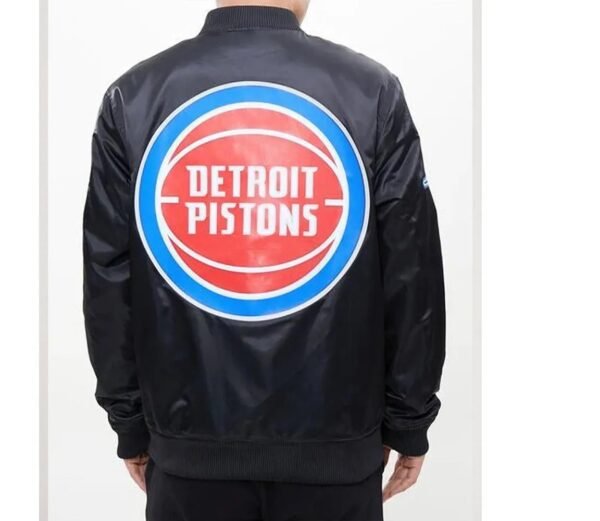 Detroit Pistons Big Logo Black Satin Jacket