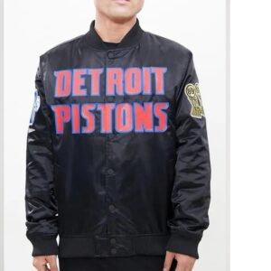 Detroit Pistons Big Logo Black Satin Jacket