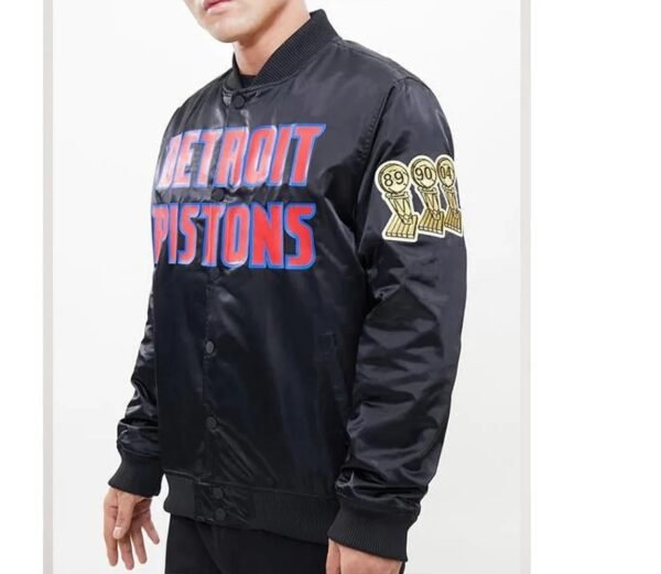 Detroit Pistons Big Logo Black Satin Jacket