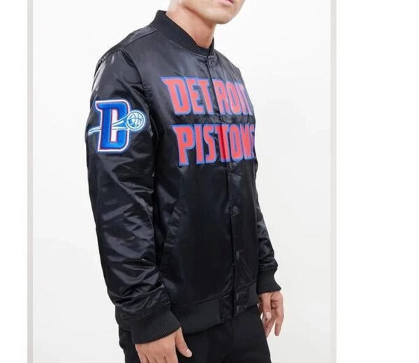 Detroit Pistons Big Logo Black Satin Jacket