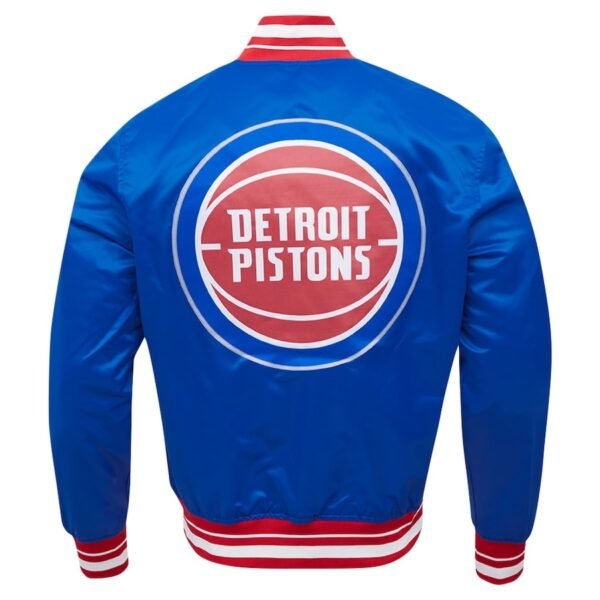 Detroit Pistons Script Tail Blue Satin Varsity Jacket