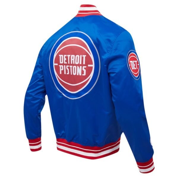Detroit Pistons Script Tail Blue Satin Varsity Jacket