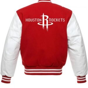 Houston Rockets NBA Letterman Red and White Jacket