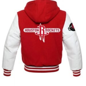 Houston Rockets NBA Varsity Red and White Hooded Jackets