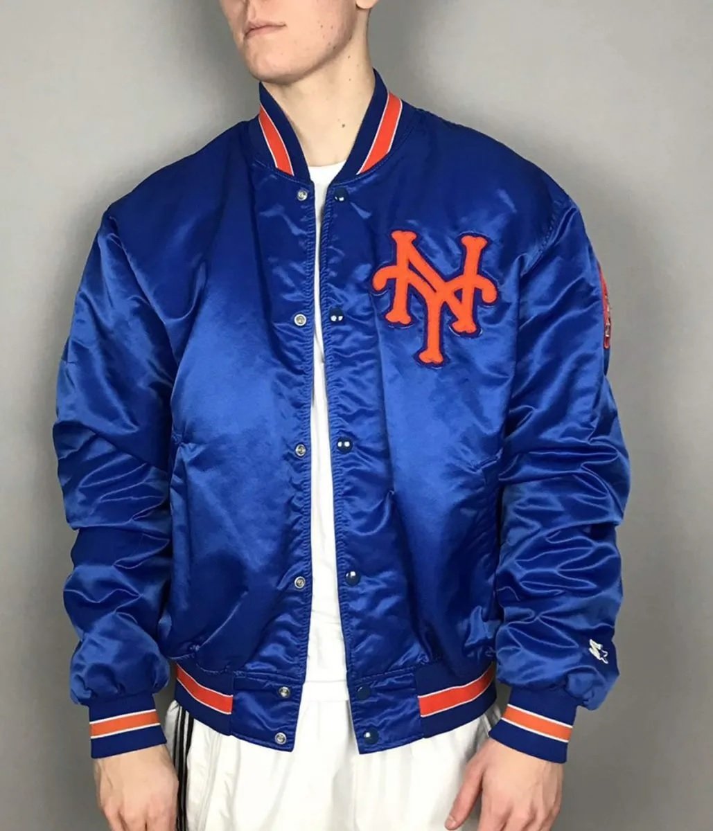 Mets New York Blue and White Satin Jacket