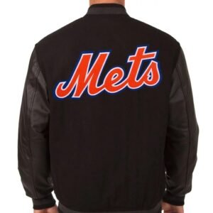 NY Mets Black Wool & Leather Jacket