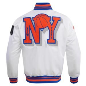 New York Knicks Mashup White Satin Varsity Jacket