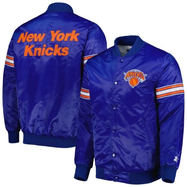 New York Knicks Pick & Roll Blue Satin Varsity Jacket