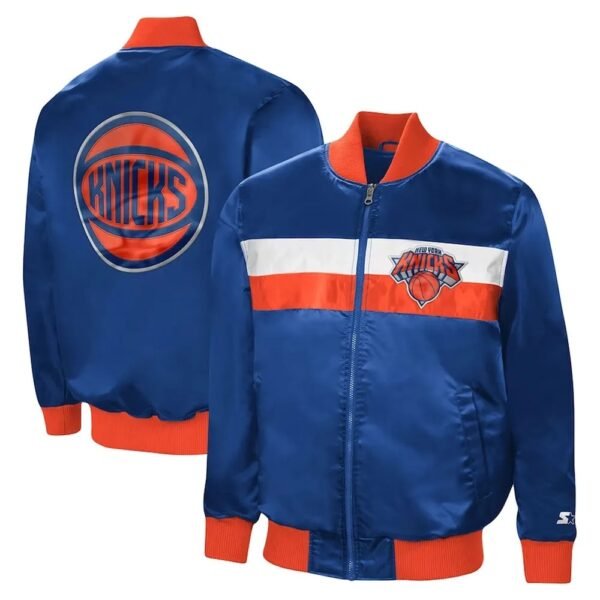 New York Knicks The Ambassador Satin Blue Varsity Jacket