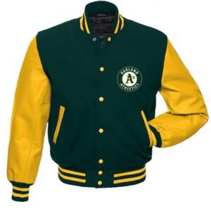 Oakland Athletics MLB Yellow and Green Letterman Jacket