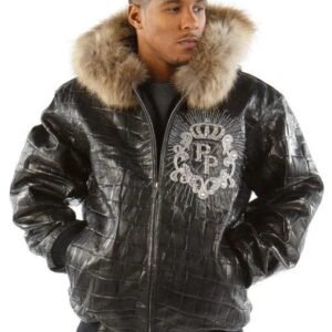 Pelle Pelle Black PP Crest Fur Hood Leather Jacket