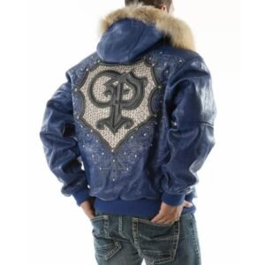 Pelle Pelle Blue PP Crest Fur Hood Leather Jacket