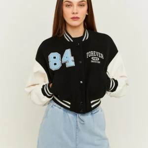 Black Cropped Varsity Jacket