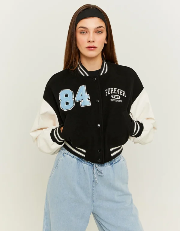 Black Cropped Varsity Jacket