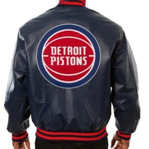 Varsity Detroit Pistons Navy Blue Leather Jacket