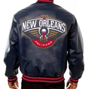 Varsity New Orleans Pelicans Navy Blue Leather Jacket